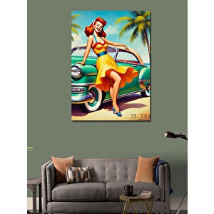 Kanvas Tablo Retro Araba Ve Kadın 100x140 cm