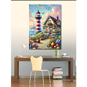 Kanvas Tablo Deniz Feneri Ve Bahar Bahçesi 50x70 cm