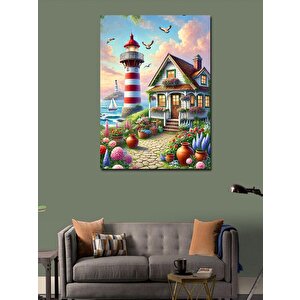 Kanvas Tablo Deniz Feneri Ve Bahar Bahçesi 50x70 cm