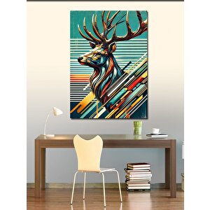 Kanvas Tablo Geyik Ve Soyut Renkli Çizgiler 50x70 cm