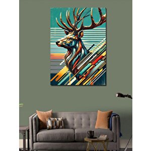 Kanvas Tablo Geyik Ve Soyut Renkli Çizgiler 50x70 cm