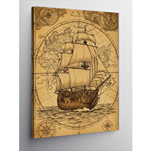 Kanvas Tablo Antik Gemi Ve Harita Tasarımı 70x100 cm