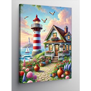 Kanvas Tablo Deniz Feneri Ve Bahar Bahçesi 70x100 cm