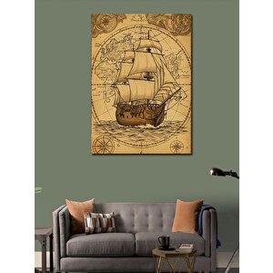 Kanvas Tablo Antik Gemi Ve Harita Tasarımı 100x140 cm