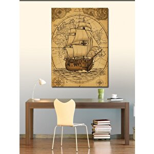 Kanvas Tablo Antik Gemi Ve Harita Tasarımı 50x70 cm