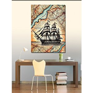 Kanvas Tablo Yelkenli Gemi Ve Harita 100x140 cm