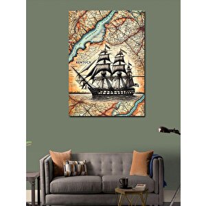 Kanvas Tablo Yelkenli Gemi Ve Harita 100x140 cm