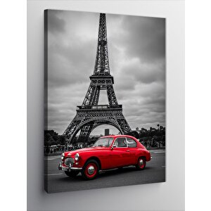 Kanvas Tablo Eiffel Kulesi Ve Klasik Araba 100x140 cm