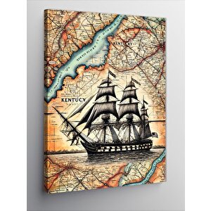 Kanvas Tablo Yelkenli Gemi Ve Harita 70x100 cm