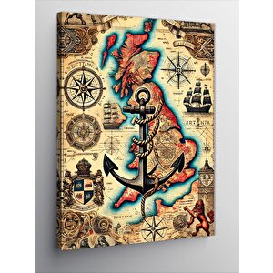 Kanvas Tablo Tarihi Harita Ve Çapa 50x70 cm