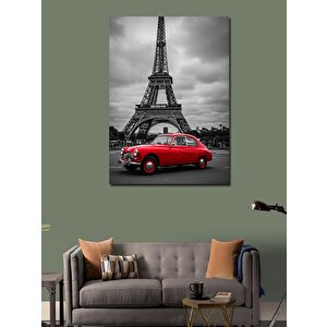 Kanvas Tablo Eiffel Kulesi Ve Klasik Araba 70x100 cm