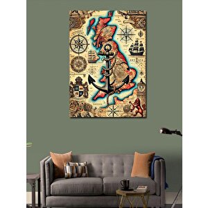 Kanvas Tablo Tarihi Harita Ve Çapa 70x100 cm