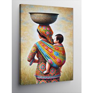 Kanvas Tablo Renkli Battaniye İle Anne Ve Çocuk 50x70 cm