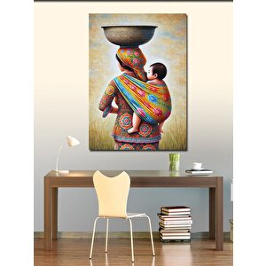 Kanvas Tablo Renkli Battaniye İle Anne Ve Çocuk 50x70 cm