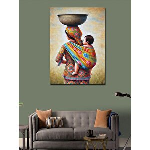 Kanvas Tablo Renkli Battaniye İle Anne Ve Çocuk 50x70 cm