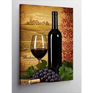 Kanvas Tablo Şarap Ve Üzüm İllüstrasyonu 50x70 cm