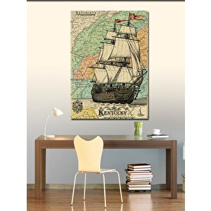 Kanvas Tablo Eski Harita Ve Gemi 100x140 cm