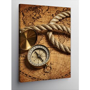 Kanvas Tablo Pusula Ve Antik Harita 70x100 cm