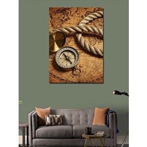 Kanvas Tablo Pusula Ve Antik Harita 70x100 cm