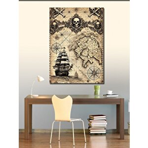 Kanvas Tablo Kafatası Ve Antik Harita 70x100 cm