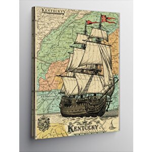 Kanvas Tablo Eski Harita Ve Gemi 50x70 cm