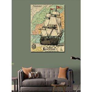 Kanvas Tablo Eski Harita Ve Gemi 50x70 cm