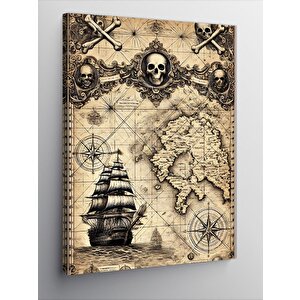 Kanvas Tablo Kafatası Ve Antik Harita 100x140 cm