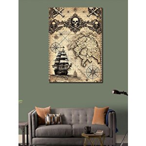 Kanvas Tablo Kafatası Ve Antik Harita 100x140 cm
