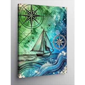 Kanvas Tablo Deniz Haritası Ve Yelkenli 70x100 cm