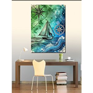 Kanvas Tablo Deniz Haritası Ve Yelkenli 70x100 cm