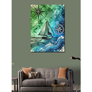 Kanvas Tablo Deniz Haritası Ve Yelkenli 70x100 cm