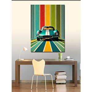 Kanvas Tablo Retro Çizgiler Ve Yeşil Spor Araba 50x70 cm