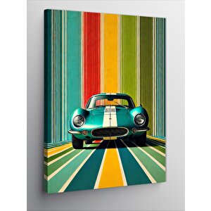 Kanvas Tablo Retro Çizgiler Ve Yeşil Spor Araba 100x140 cm