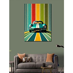Kanvas Tablo Retro Çizgiler Ve Yeşil Spor Araba 100x140 cm