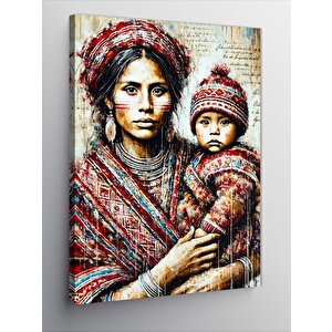 Kanvas Tablo Geleneksel Anne Ve Çocuk Portresi 100x140 cm