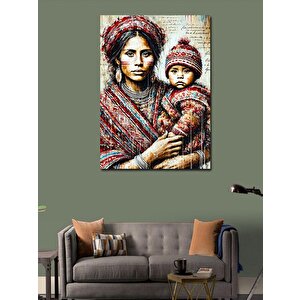 Kanvas Tablo Geleneksel Anne Ve Çocuk Portresi 100x140 cm
