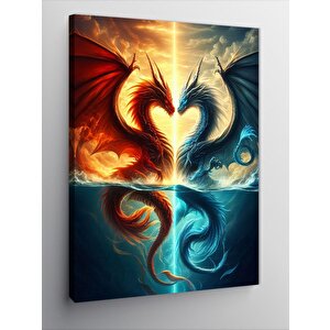 Kanvas Tablo İki Ejderha Ve Kalp Şeklinde Desen 70x100 cm