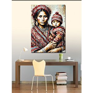 Kanvas Tablo Geleneksel Anne Ve Çocuk Portresi 50x70 cm