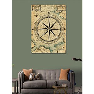 Kanvas Tablo Eski Harita Ve Pusula Çizimi 70x100 cm