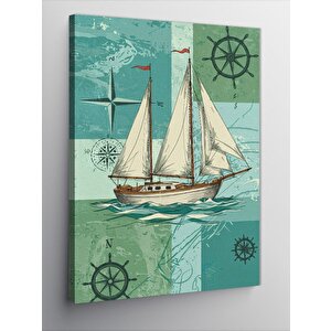 Kanvas Tablo Yelkenli Ve Deniz Haritası 70x100 cm