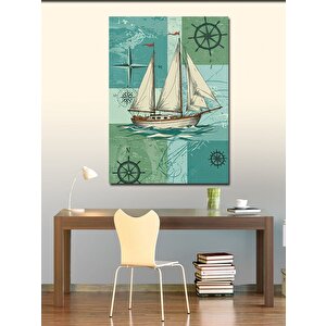 Kanvas Tablo Yelkenli Ve Deniz Haritası 70x100 cm