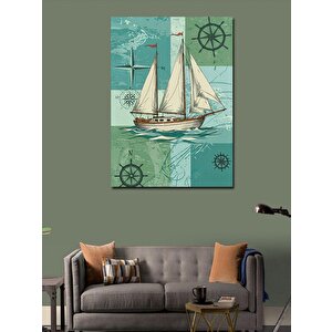 Kanvas Tablo Yelkenli Ve Deniz Haritası 70x100 cm