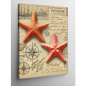 Kanvas Tablo Deniz Yıldızları Ve Harita 50x70 cm