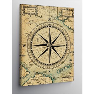 Kanvas Tablo Eski Harita Ve Pusula Çizimi 50x70 cm