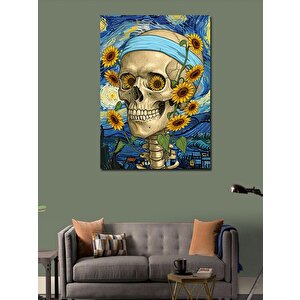Kanvas Tablo Ayçiçekli Kafatası Deseni 70x100 cm