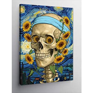 Kanvas Tablo Ayçiçekli Kafatası Deseni 100x140 cm
