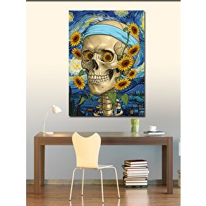 Kanvas Tablo Ayçiçekli Kafatası Deseni 50x70 cm