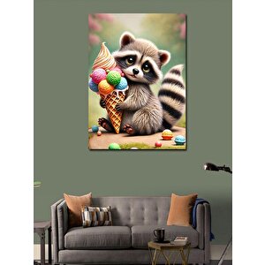 Kanvas Tablo Dondurma Tutan Sevimli Rakun 100x140 cm