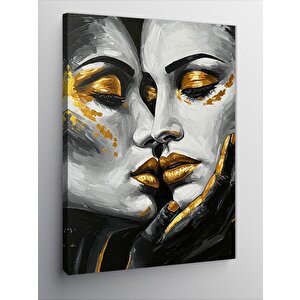 Kanvas Tablo Altın Ve Gümüş Soyut Kadın Yüzleri 70x100 cm