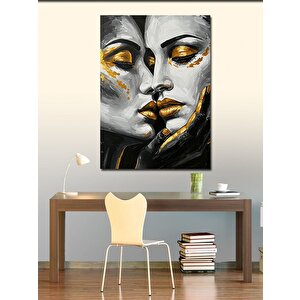 Kanvas Tablo Altın Ve Gümüş Soyut Kadın Yüzleri 70x100 cm